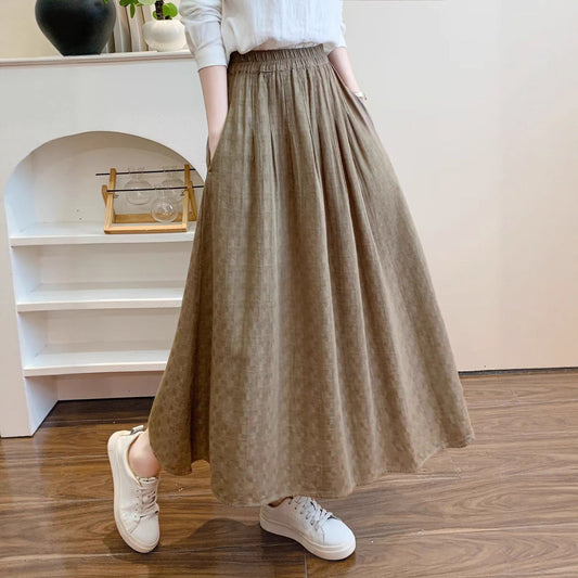 Womens Flared A-Line Artistic Retro High-Waisted Skirt