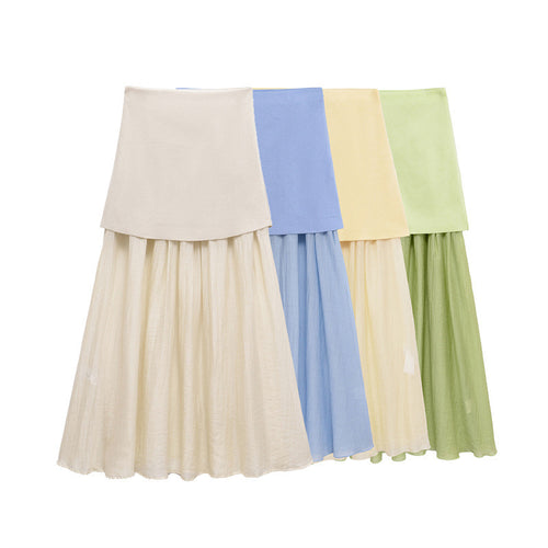 Solid Color Knitted Pleated Stitching Skirt