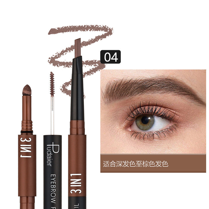 Three-in-one Double-headed Triangle Waterproof Eyebrow Pencil