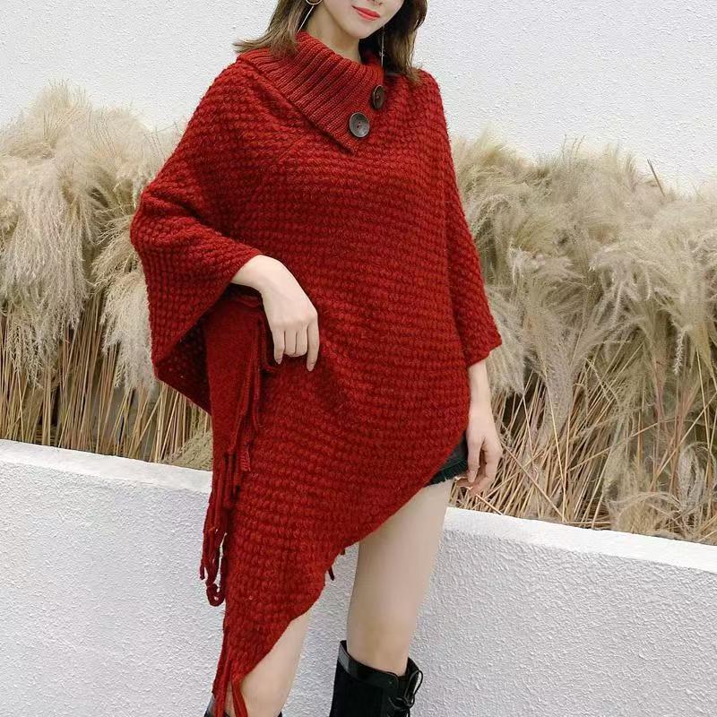 Women's Casual Plush Design Sweater Shawl Cape