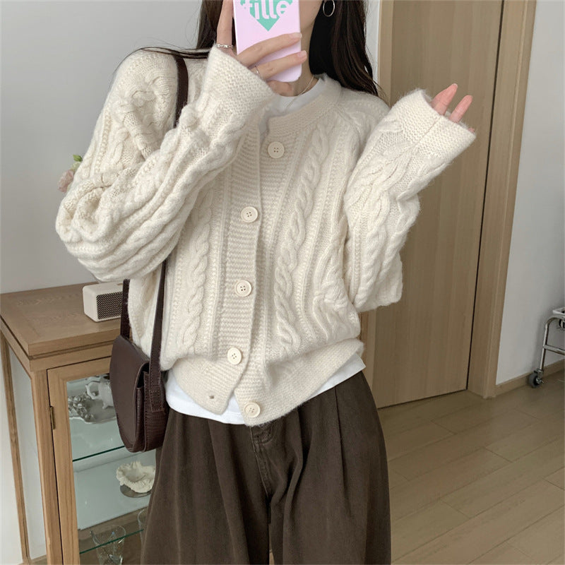 Gentle Soft Twist Knit Cardigan Women Loose Short