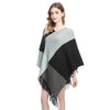Fashion Women's Wear Color Contrast Patchwork Shawl Cape Knitted