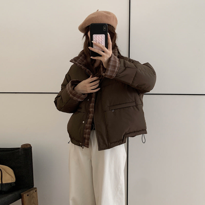 Patchwork Loose Casual Stand Collar Temperament Cotton-padded Jacket