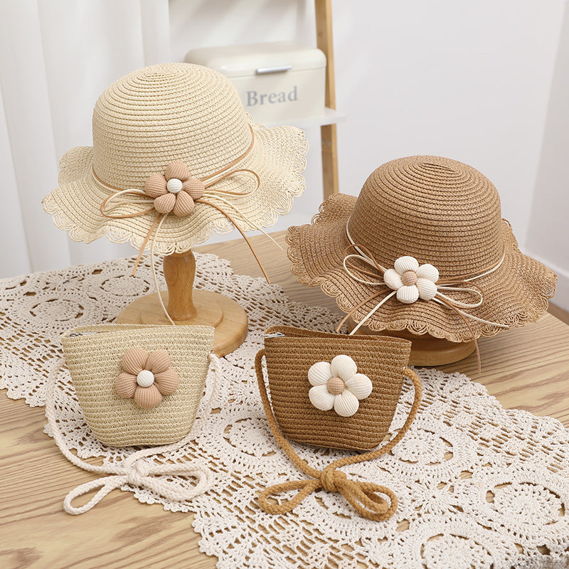 Women's Cute Flowers Sun-proof Sun Hat Straw Hat Bag
