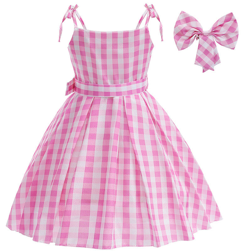 Strap Princess Childrens Plaid Dress With A Defined Waist Formal Gown