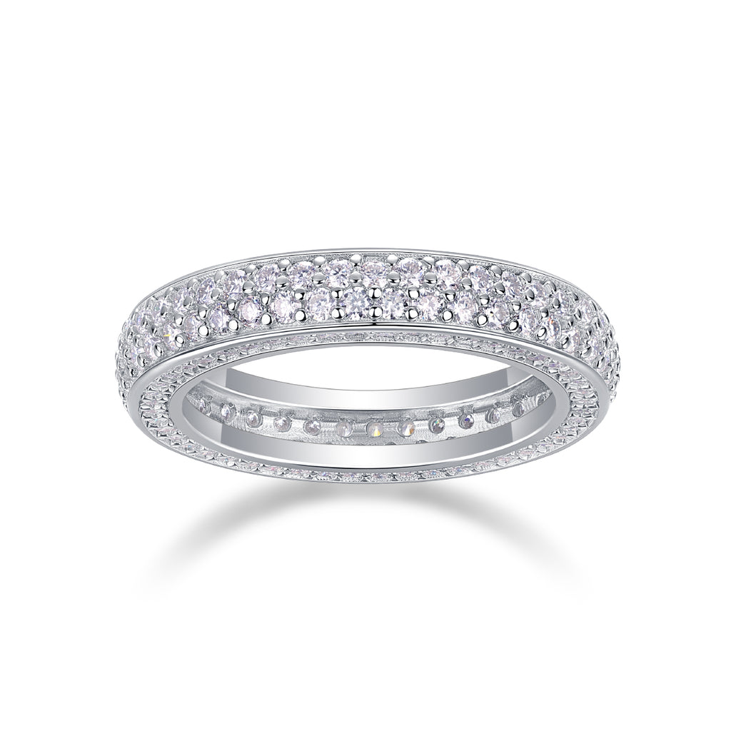 Daytime Flame - A Wedding Ring Set With Top-quality Moissanite S925 Silver And Platinum-plated Diamond. The Ring Can Be Inspected With A Diamond Pen