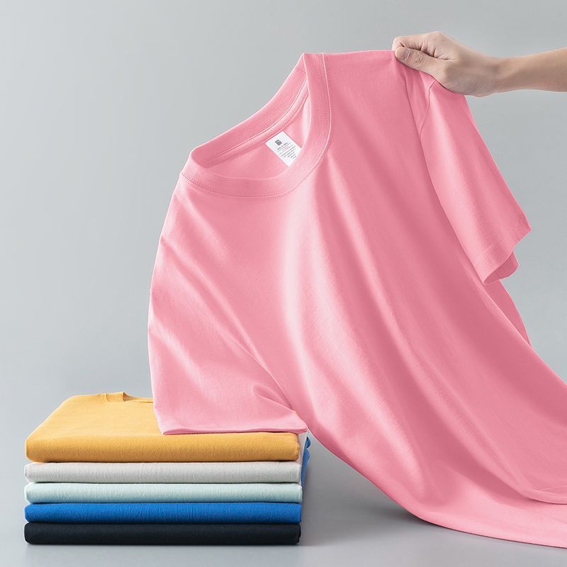 Summer Solid Color Coat Round Neck Bottoming Shirt Half-sleeve Pure Cotton T-shirt Men And Women Short Sleeve