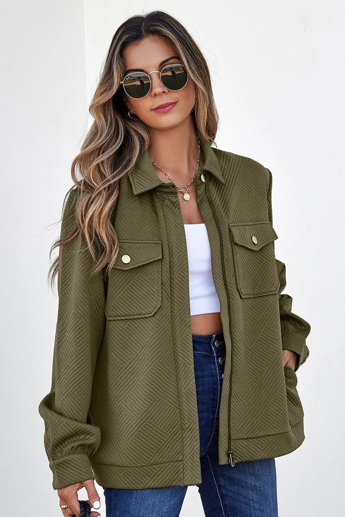 Women's Casual Lapel Texture Solid Color Long Sleeve Jacket