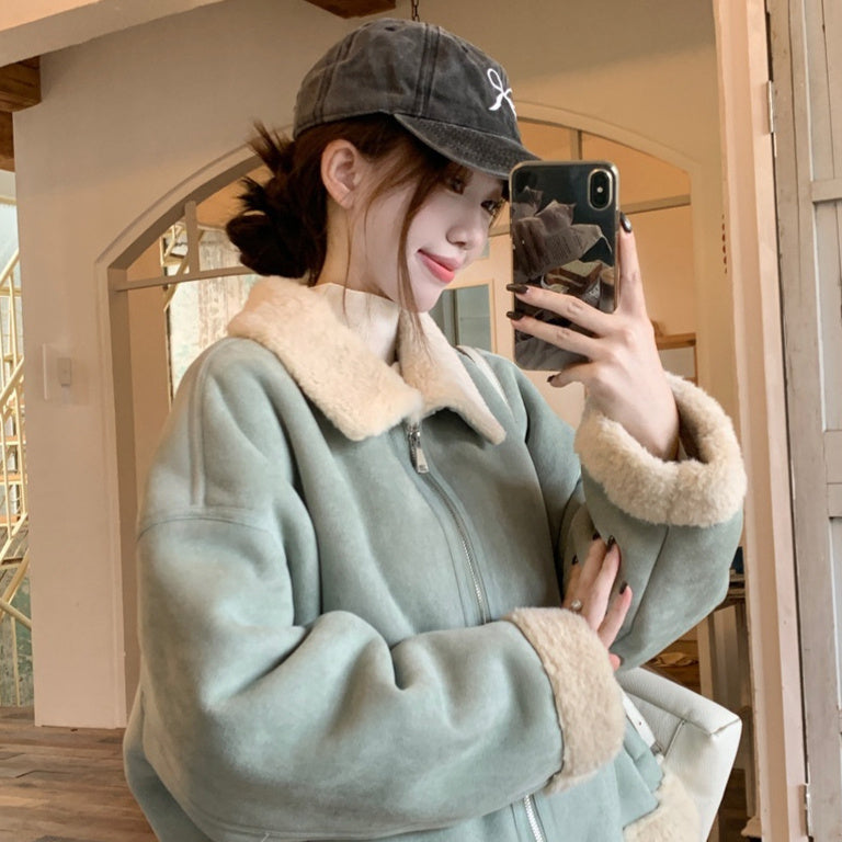 Korean-style Lamb Wool And Fur Coat