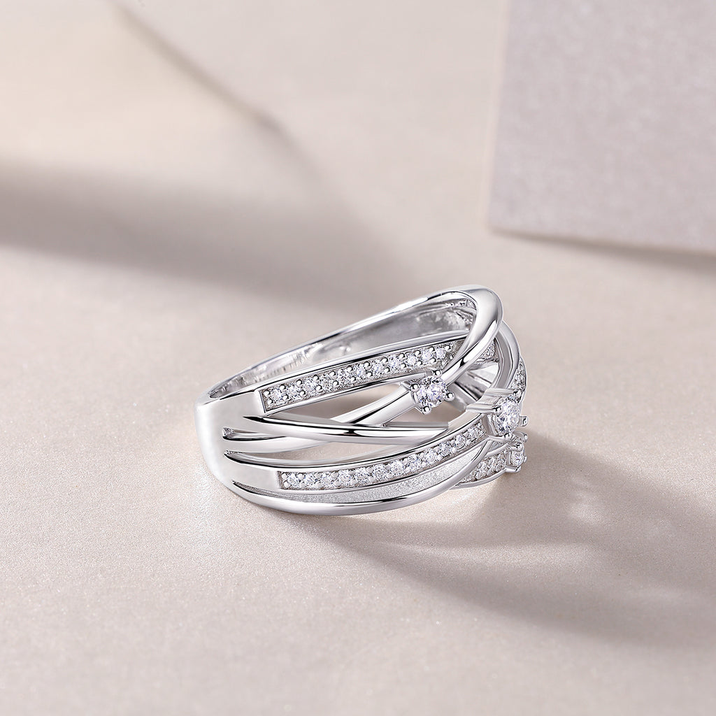 Diamond Shining - Set With Top-quality Moissanite S925, Silver And Platinum-plated Diamond Wedding Ring. The Ring Can Be Tested With A Diamond Pen In Yellow Gold And Rose Gold