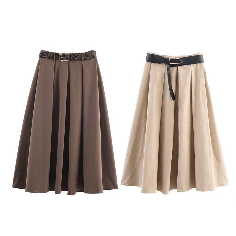 With Belt Cape Style Midi Dress Skirt Female