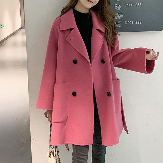 Winter Women's Korean-style Hepburn-style Loose Mid-length Faux Wool Coat