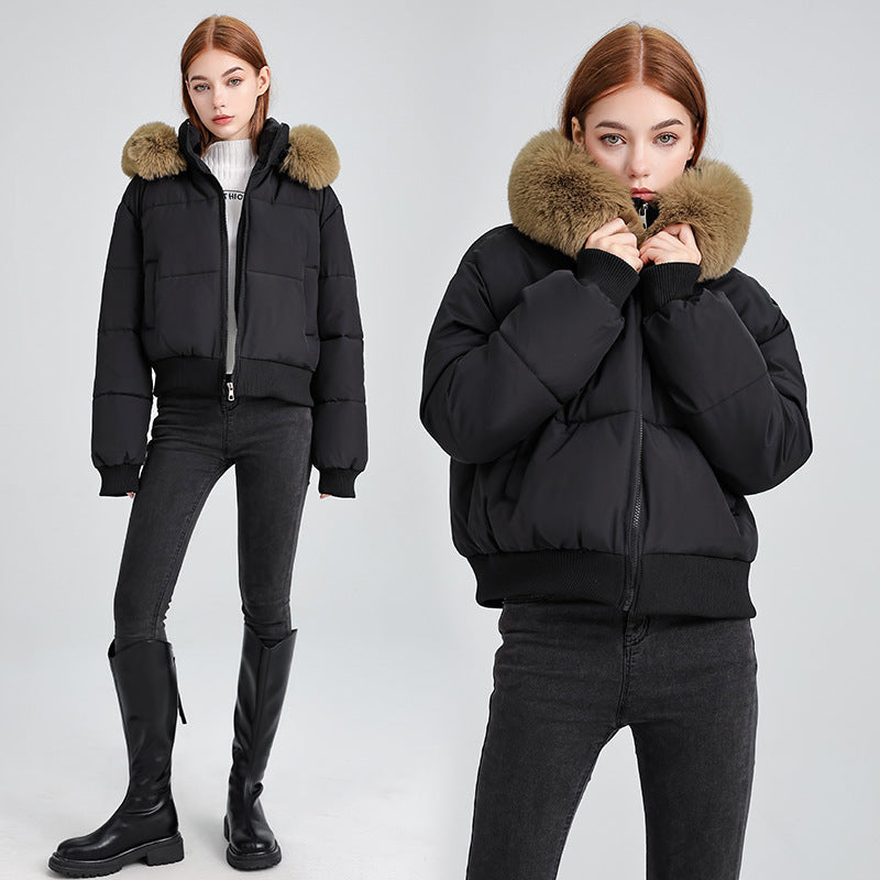 Women's Hooded Fur Collar Cotton-padded Clothes With Design Sense