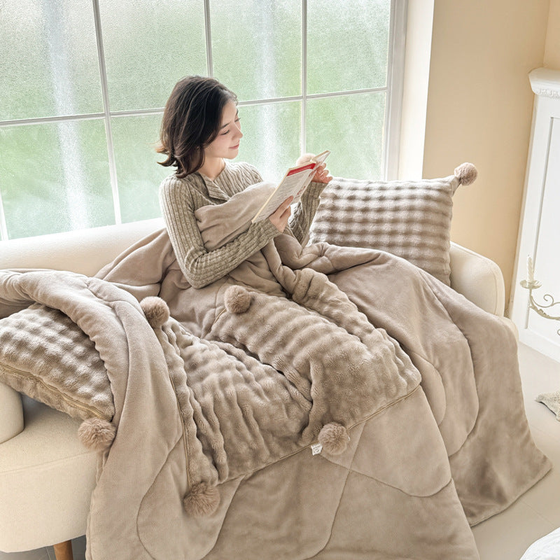 Thick Warm Pillow Milk Fiber Quilt Nap Blanket