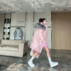 Women's Long Pink Glossy Fur Collar Winter High-end Down Jacket