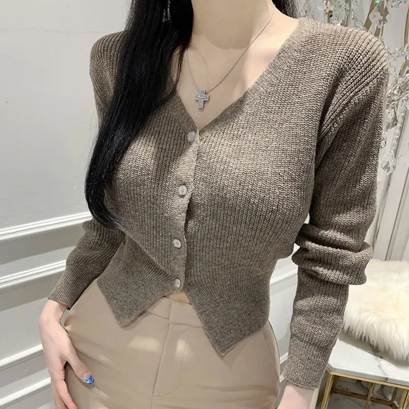 Temperament Waist-cinching V-neck Versatile Comfortable Long-sleeved Jacket For Women