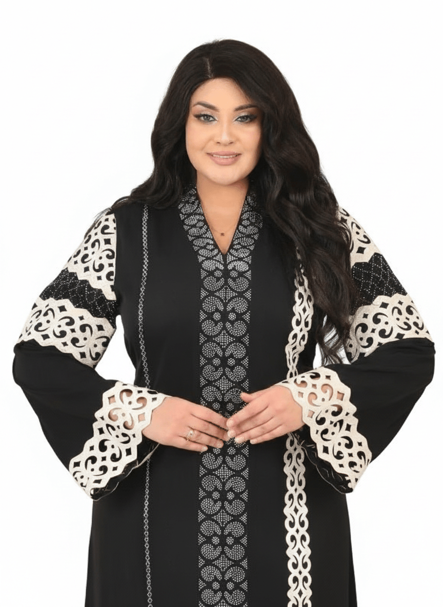 عباية عالية الفخامة بتفاصيل دانتيل وقَصّة مستقيمة - Eshtree