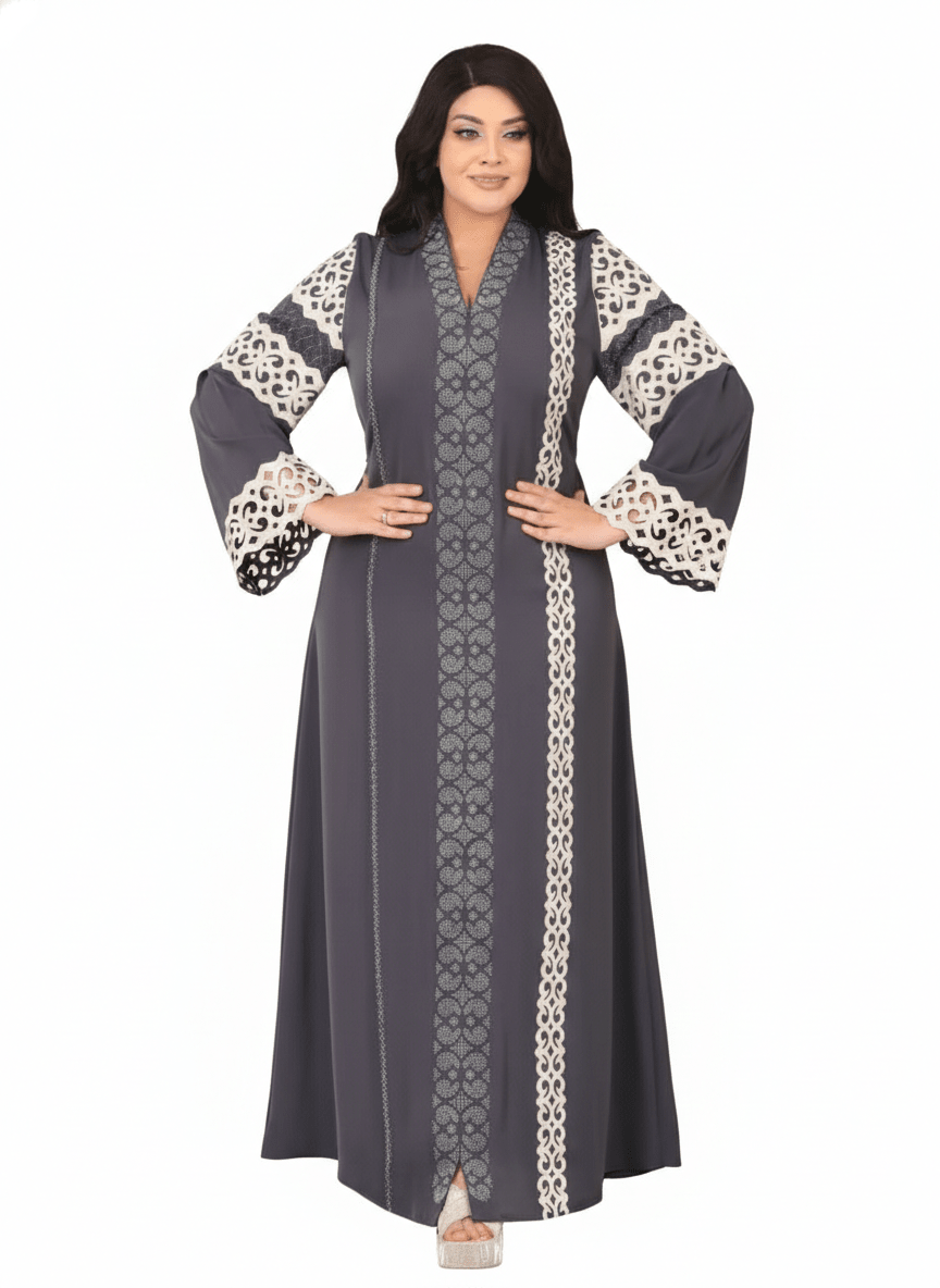 عباية عالية الفخامة بتفاصيل دانتيل وقَصّة مستقيمة - Eshtree