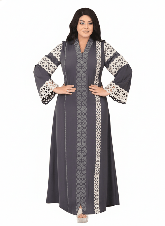 عباية عالية الفخامة بتفاصيل دانتيل وقَصّة مستقيمة - Eshtree