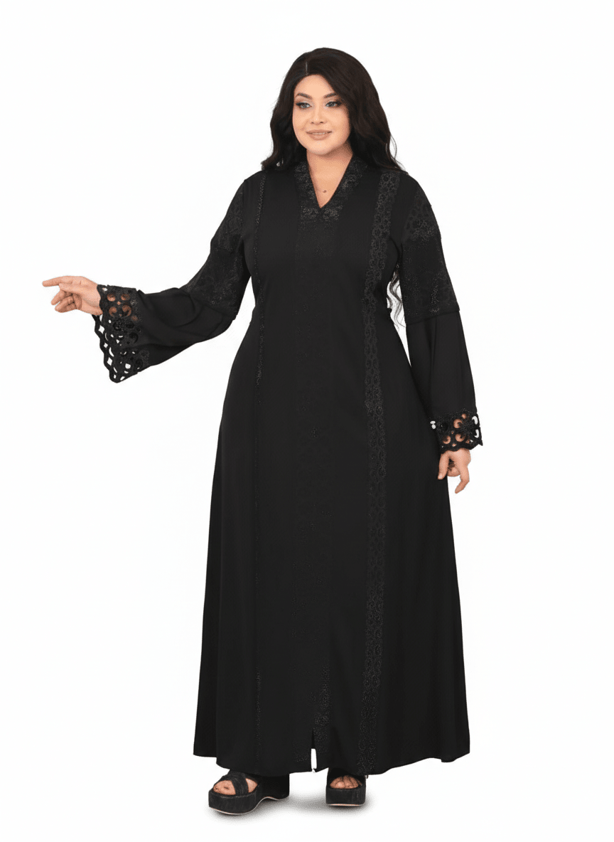 عباية عالية الفخامة بتفاصيل دانتيل وقَصّة مستقيمة - Eshtree