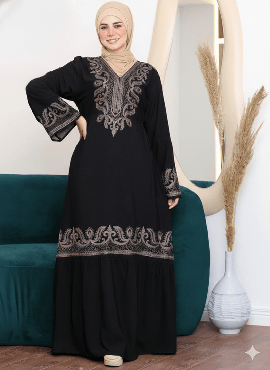 عباية استقبال بطباعة أنيقة وقصّة واسعة مريحة - Eshtree