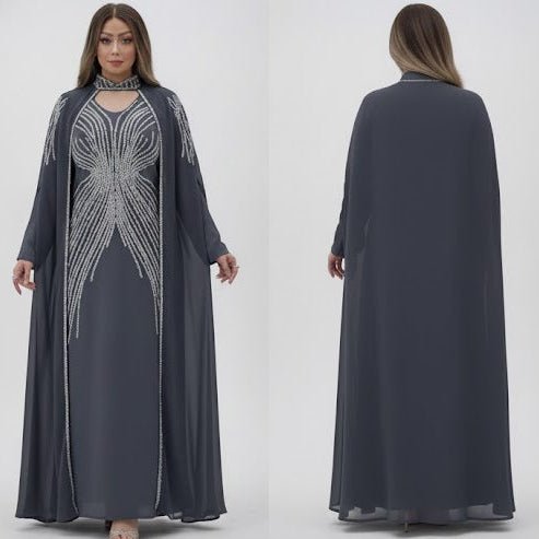 عباية استقبال بتطريزات فضية فاخرة للمناسبات - Eshtree