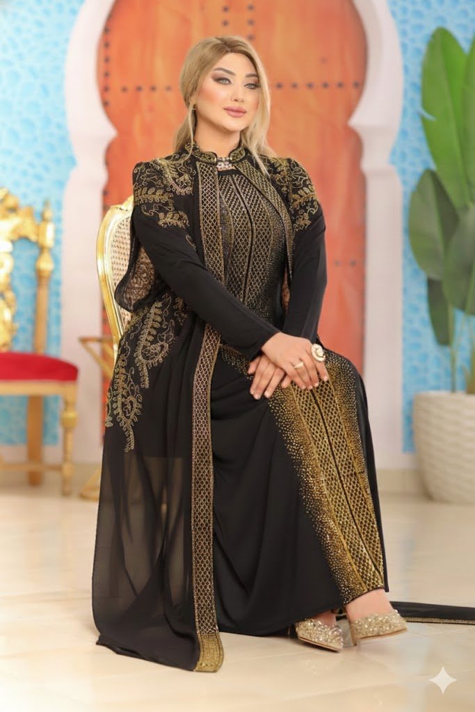 عباية فاخرة بتصميم ملكي وتفاصيل تطريز راقية - Eshtree