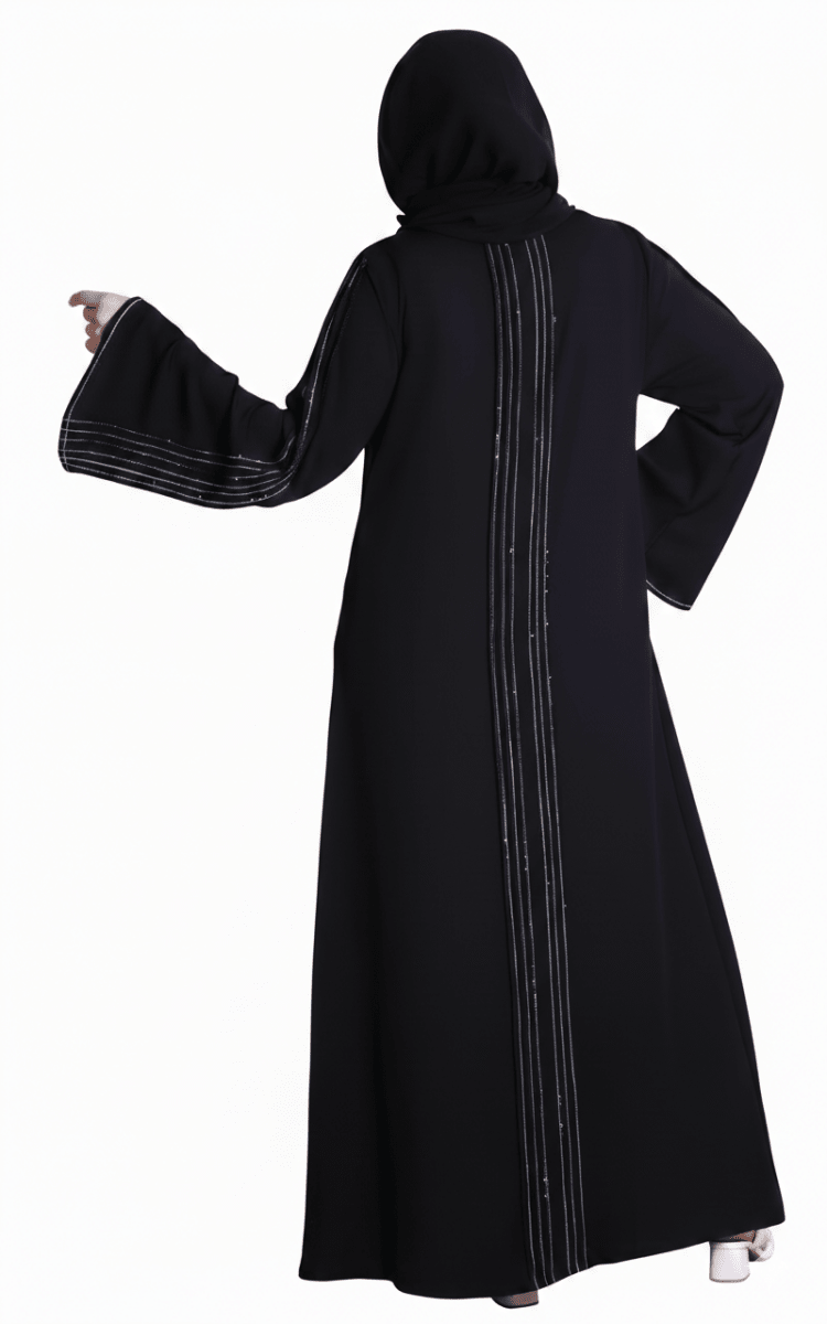 عباية كريب حرير بتطريز خطوط لامعة - Eshtree