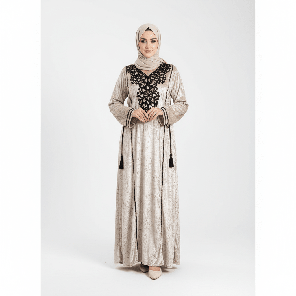 عباية نسائية مطرزة للاستقبال والخروج – خامة فرنساوي جنجا ناعمة – تصميم واسع ومريح - Eshtree