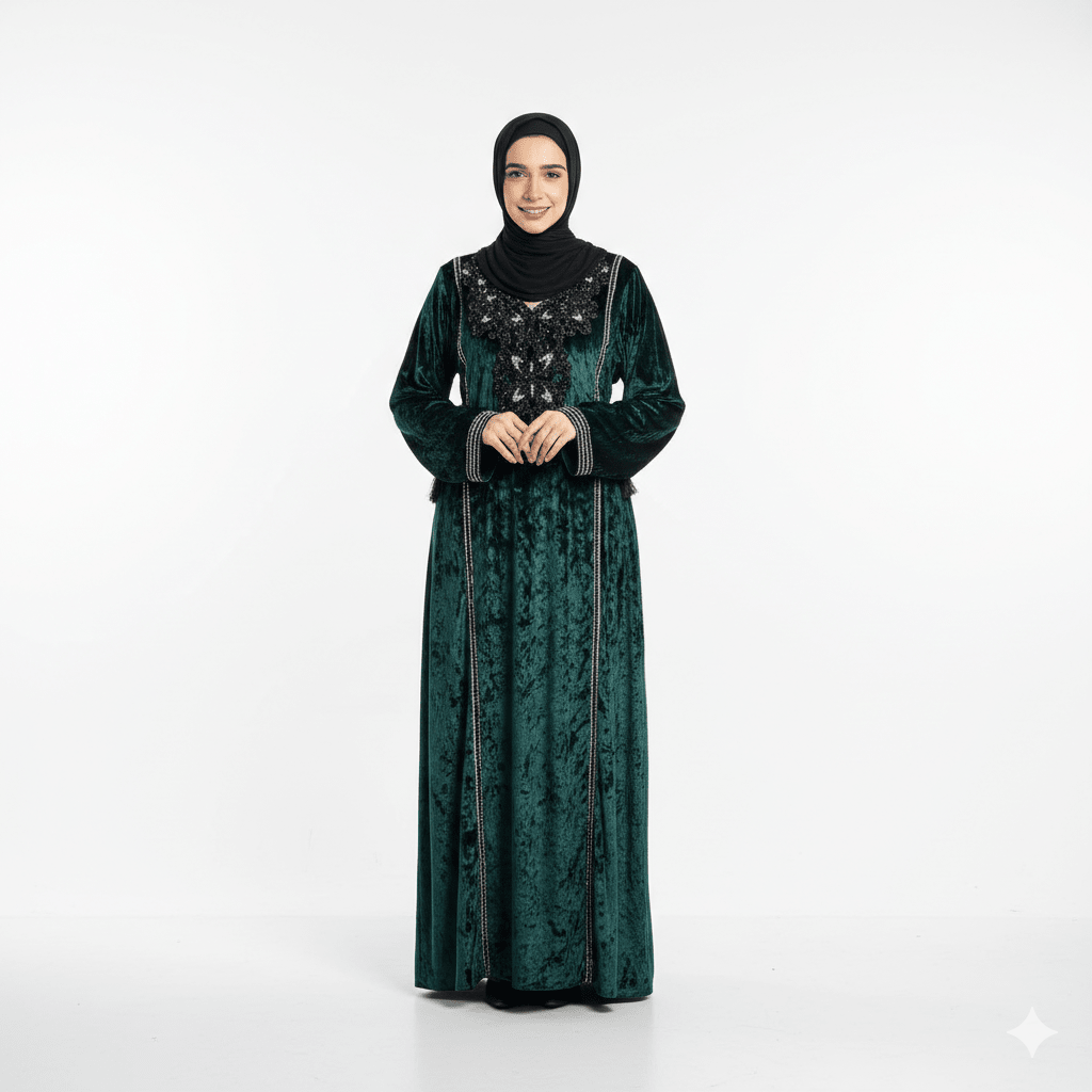 عباية نسائية مطرزة للاستقبال والخروج – خامة فرنساوي جنجا ناعمة – تصميم واسع ومريح - Eshtree