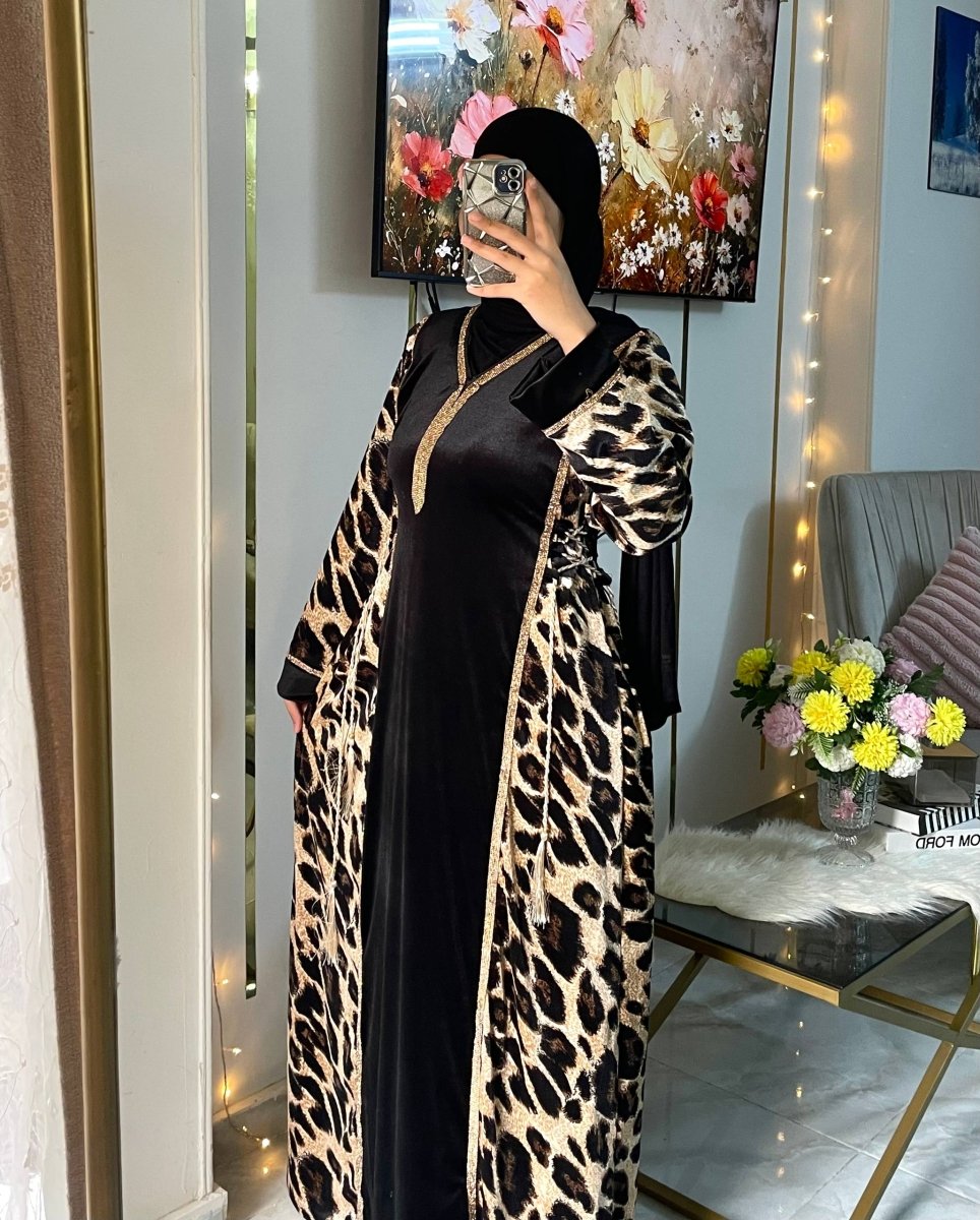 عباية سوداء فاخرة قطيفة فرنساوي للخروج - Eshtree