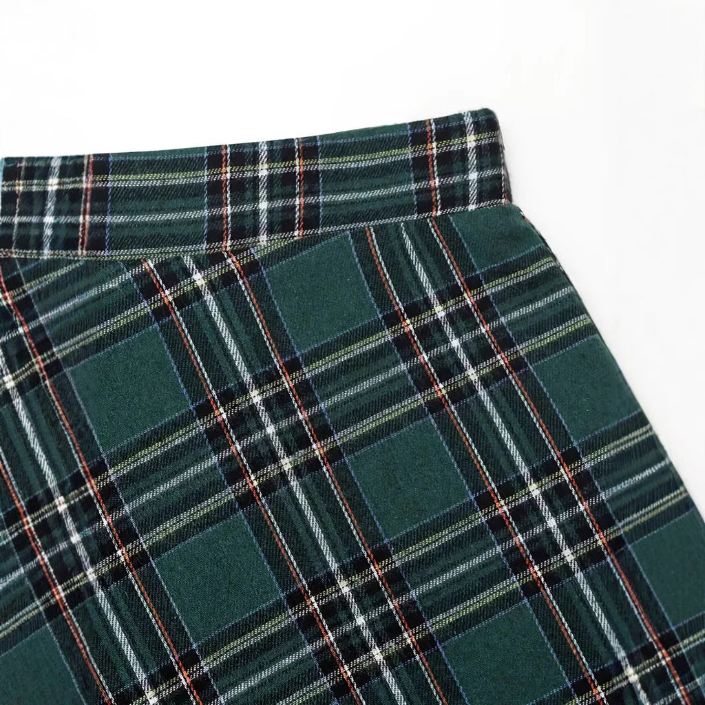 Women's High Waist Casual Loose Plaid Midi Dress