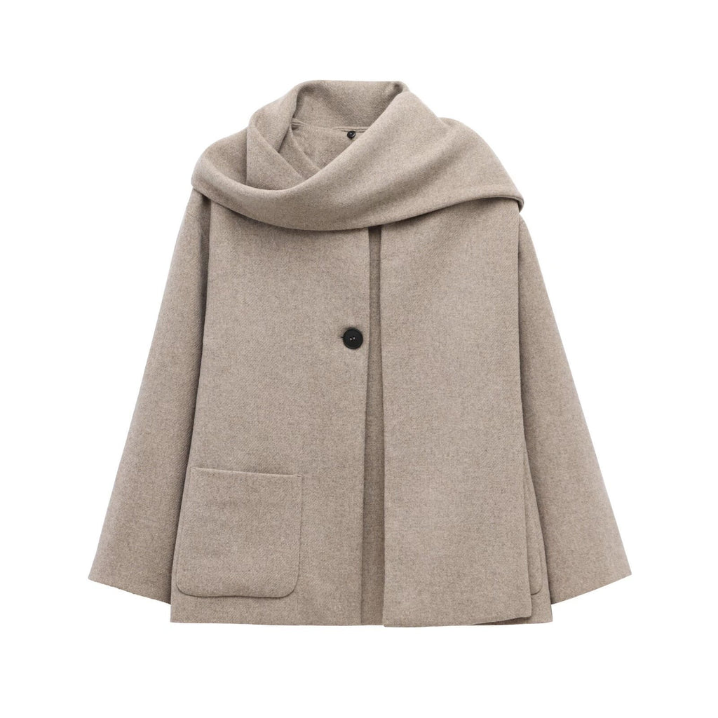 Women's French Style Design Blended Scarf Coat Coat