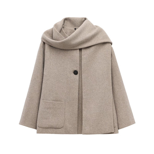 Women's French Style Design Blended Scarf Coat Coat