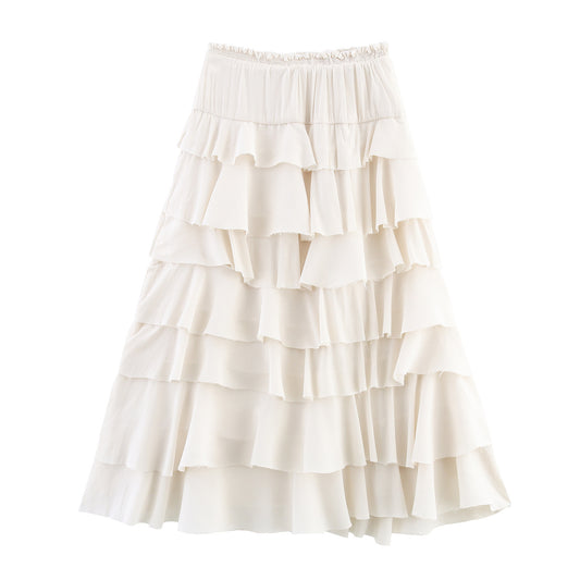 Summer European And American Style Laminated Decoration Midi Skirt Skirt