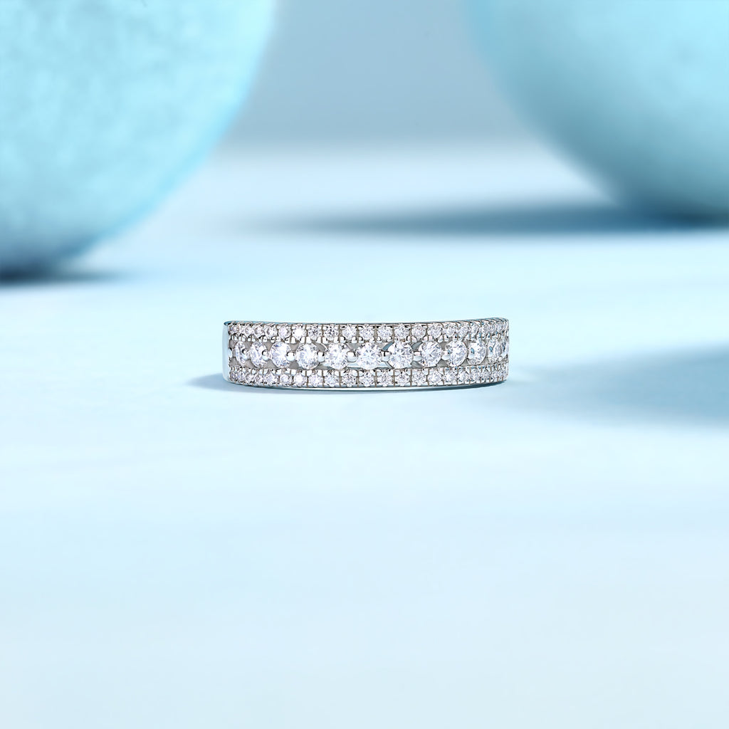 Sailor - A Wedding Ring Set With Top-quality Moissanite S925, Silver And Platinum-plated. The Ring Can Be Inspected With A Diamond Pen