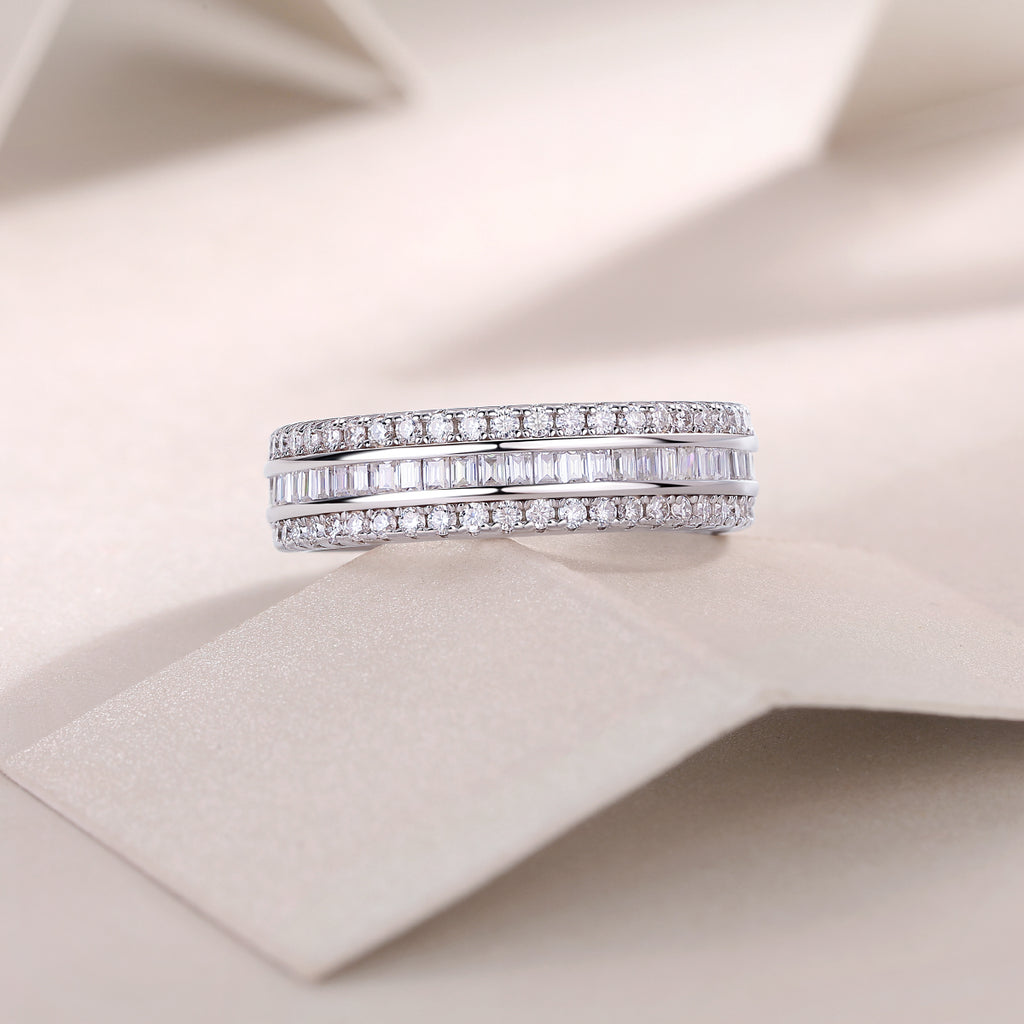 Parallel Universe - A Wedding Ring Set With Top-quality Moissanite S925 Silver And Platinum-plated Diamond Can Be Tested With A Diamond Pen