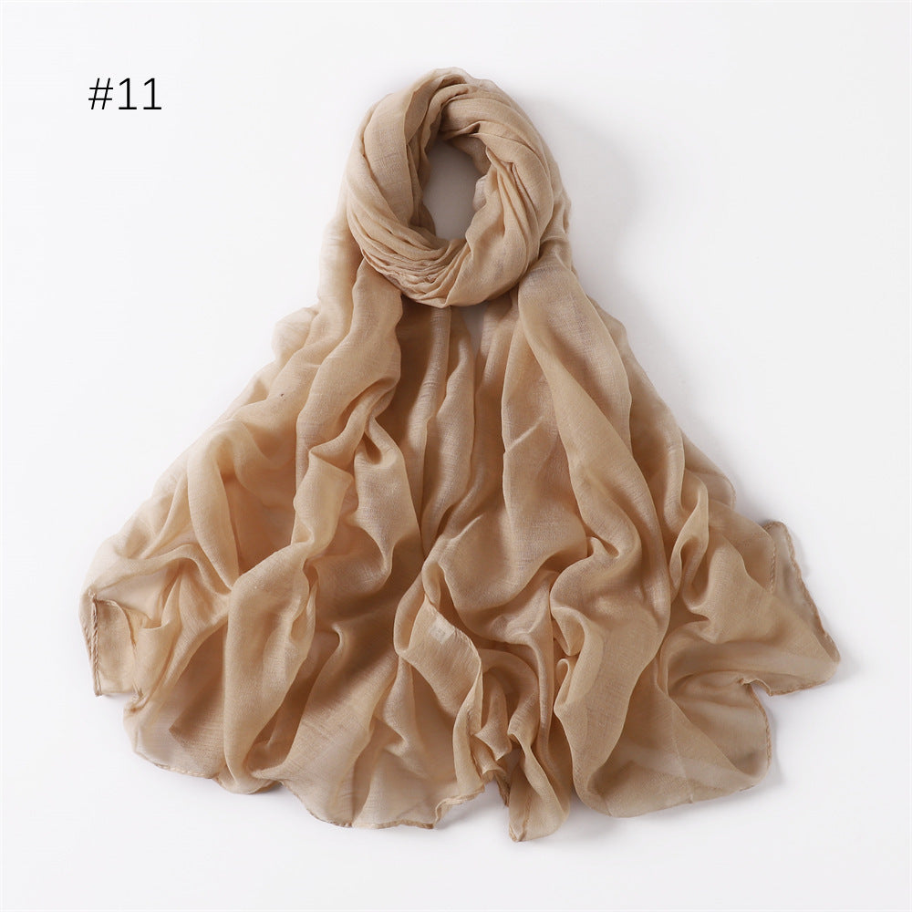 Classic Women's Pure Color Tulle Cotton And Linen Breathable Thin Scarf Silk