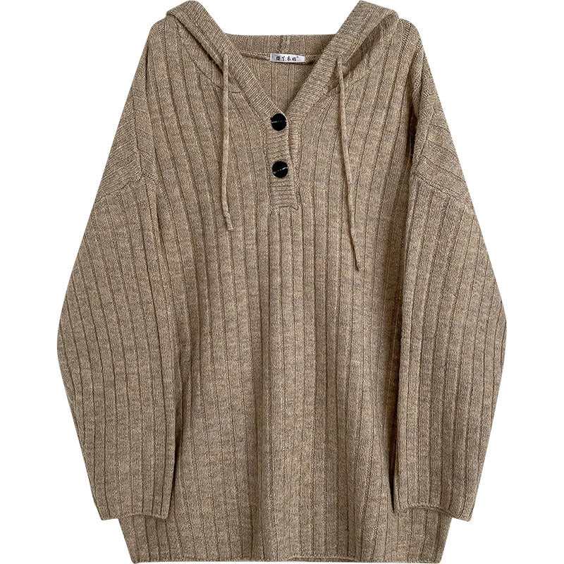 Hooded Rope Pullover Sweater Loose For Women