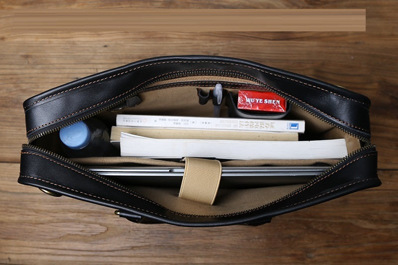 حقيبة يد رجالية جلدية عتيقة الطراز مصنوعة يدوياً من جلد كريزي هورس