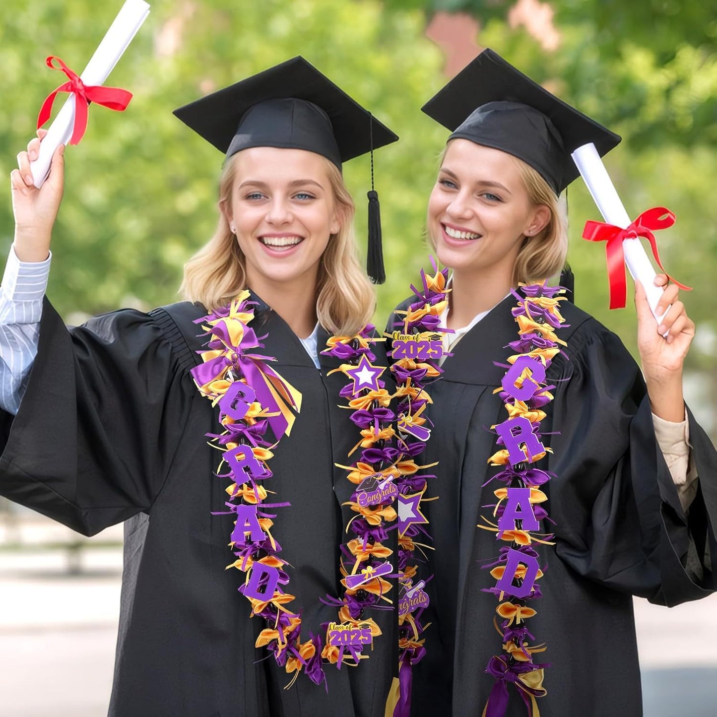 Graduation Lei Graduation Ribbon Leis Graduation Kukui Nut Leis Purple And Gold Braided Lei Honor Cord Class Of 2025 College Gift Congrats Grad Party Supplies Clearance