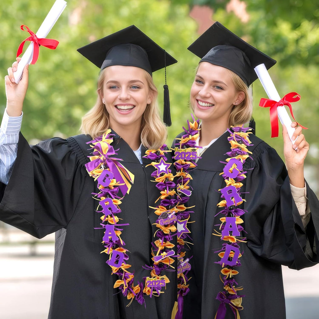 Graduation Lei Graduation Ribbon Leis Graduation Kukui Nut Leis Purple And Gold Braided Lei Honor Cord Class Of 2025 College Gift Congrats Grad Party Supplies Clearance