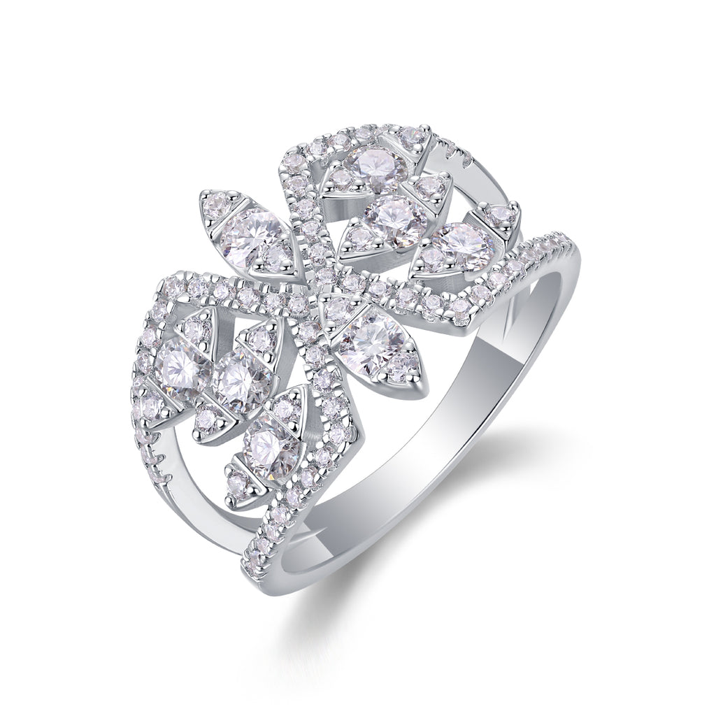 Silent Flower - A Wedding Ring Set With Top-quality Moissanite S925 Silver And Platinum-plated Diamond. The Ring Can Be Inspected With A Diamond Pen