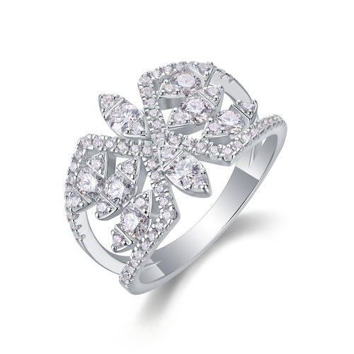 Silent Flower - A Wedding Ring Set With Top-quality Moissanite S925 Silver And Platinum-plated Diamond. The Ring Can Be Inspected With A Diamond Pen