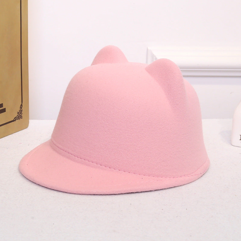 Women's Dome Retro Woolen Peaked Cap Cute Cat Ears Equestrian Hat