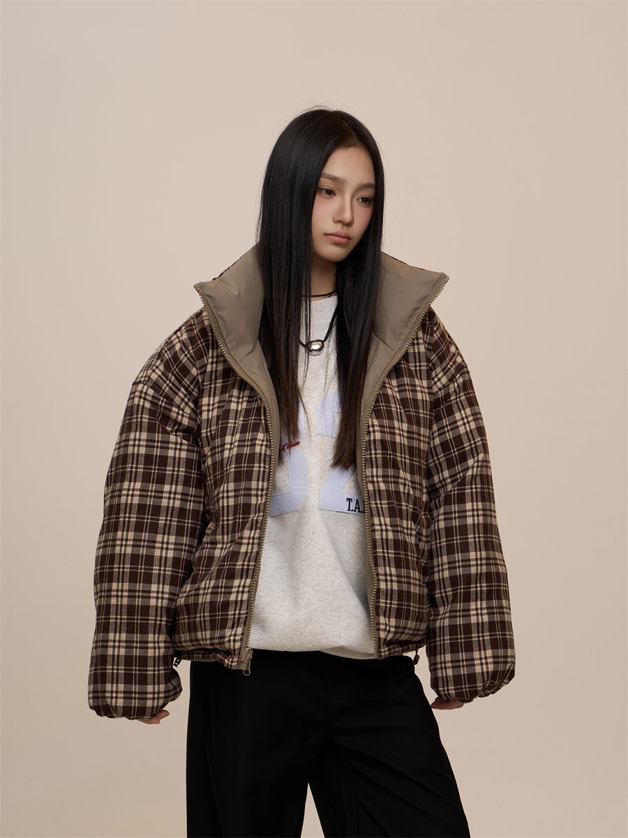 American Retro Double-sided Plaid Cotton-padded Jacket