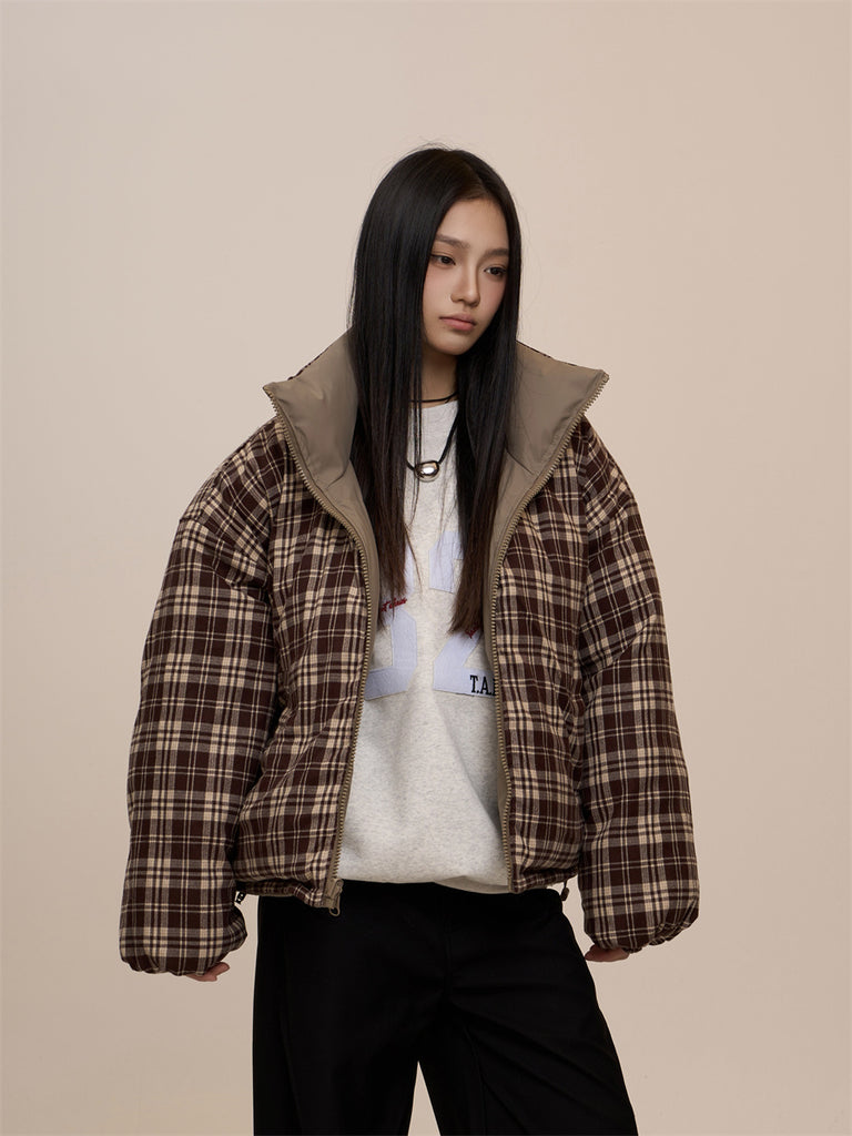 American Retro Double-sided Plaid Cotton-padded Jacket