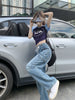 American High Street Drawstring Elastic Waist Jeans Women