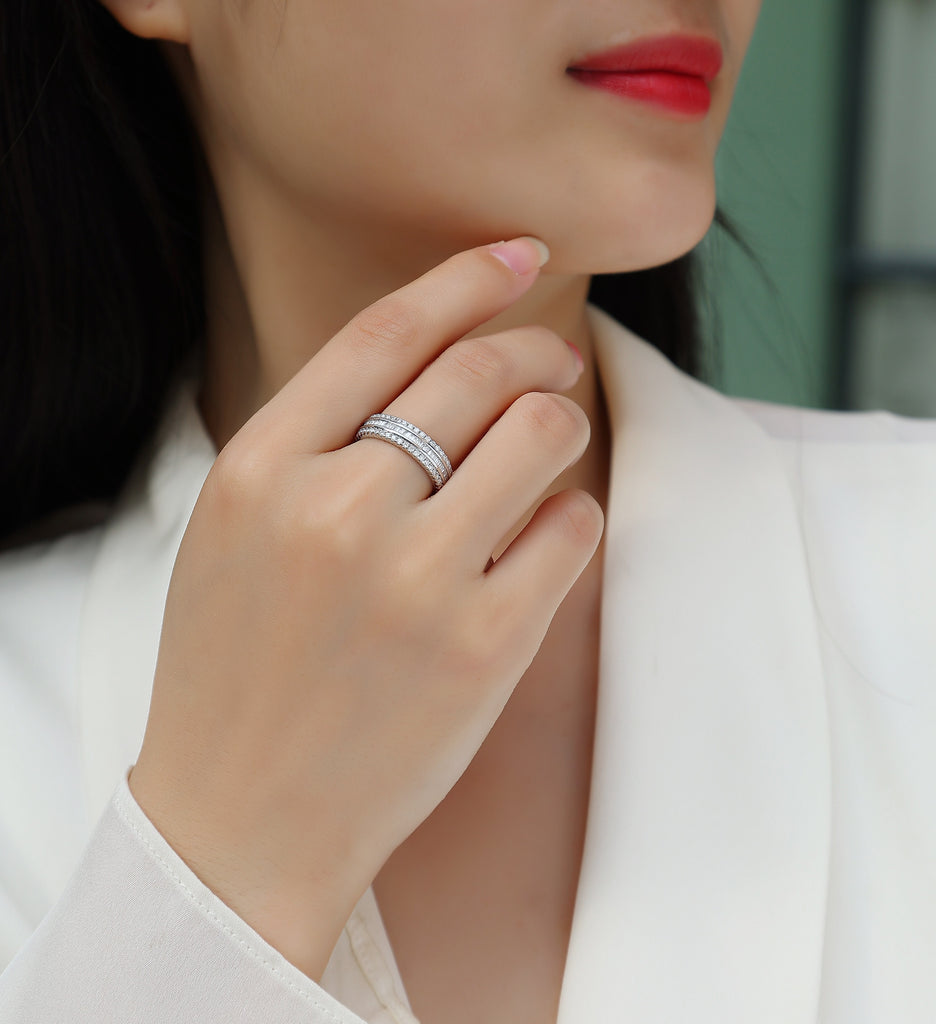 Parallel Universe - A Wedding Ring Set With Top-quality Moissanite S925 Silver And Platinum-plated Diamond Can Be Tested With A Diamond Pen