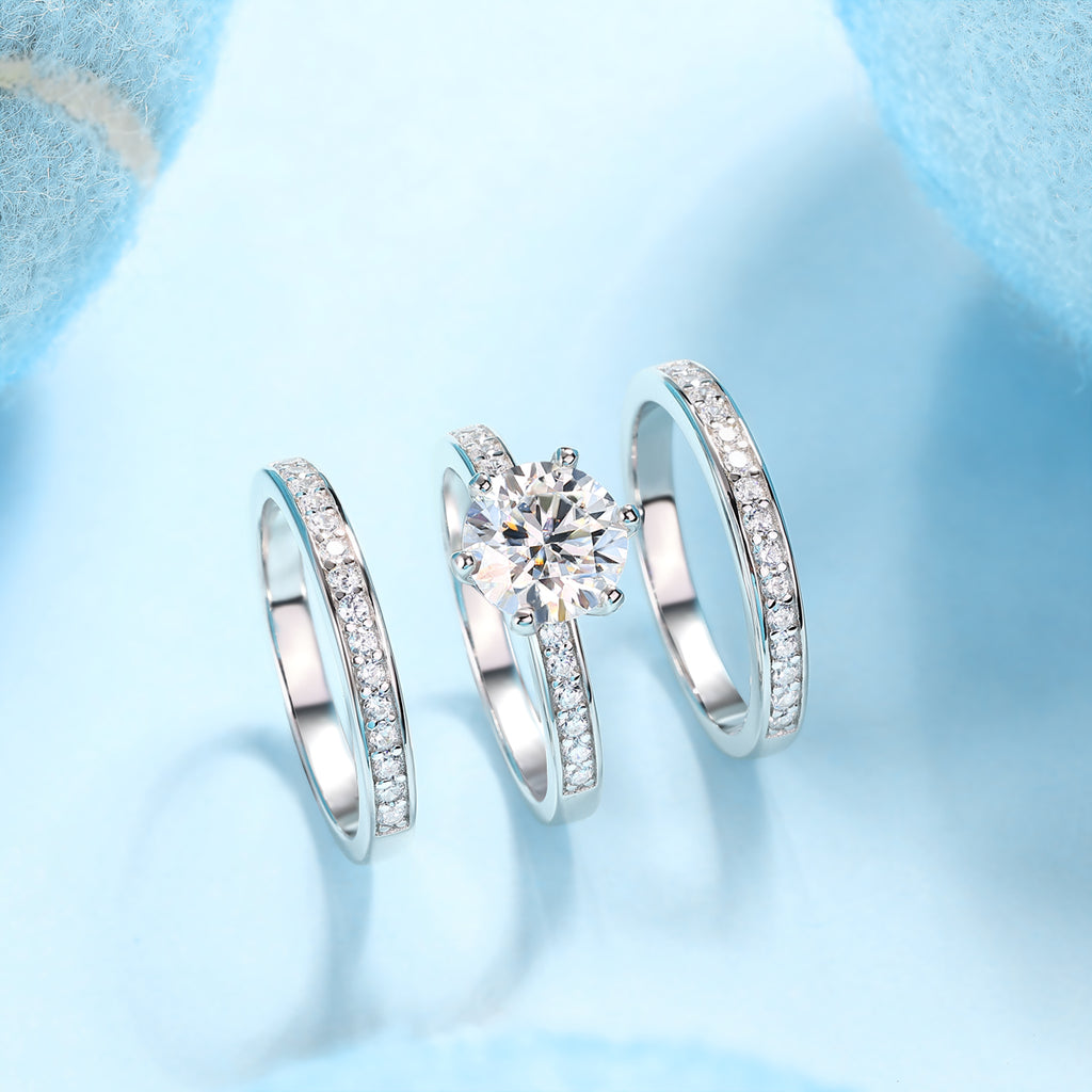 Surging - A Wedding Ring Set With 2-carat Top-quality Moissan S925 Silver And Platinum-plated Diamond Can Be Inspected With A Diamond Pen